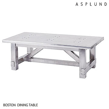 ASPLUND ダイニングテーブル HALO BOSTON 幅180奥行80高さ73 アルミニウム ダメージ加工 シルバー色