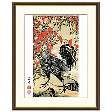 額絵 南天雄鶏図 伊藤若冲 61x49.5cm 三幸