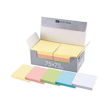 (まとめ) TANOSEE 片手で取れるポップアップふせん 詰替用 75×75mm 5色 1パック（10冊） 【×10セット】