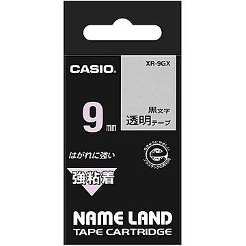 (まとめ) カシオ CASIO ネームランド NAME LAND 強粘着テープ 9mm×5.5m 透明／黒文字 XR-9GX 1個 【×10セット】