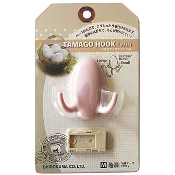 【5パックセット】壁掛けフック たまごフックツインM 粘着タイプ ピンク シロクマ 日本製