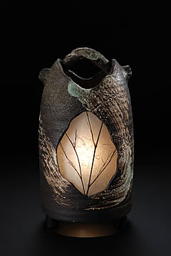 信楽焼 刷毛目手桶あかり 屋外用