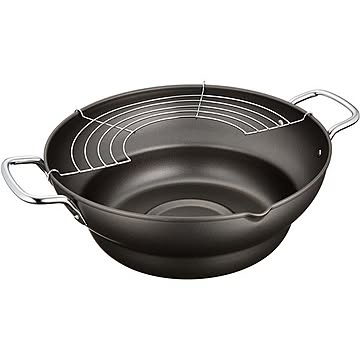 両手 天ぷら鍋/揚げ物鍋 28cm 深型 段付き 網付き IH・ガスコンロ対応 エコラーレ 〔キッチン 台所 店舗 お店〕