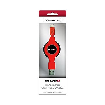 (まとめ)NISSAN 公式ライセンス品 NISMO CHARGE ＆ SYNC USB REEL CABLE FOR IPHONE RED NMMUJ-RRD×2セット