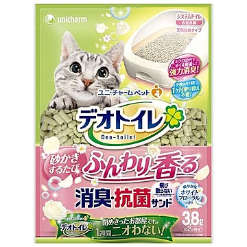 (まとめ）デオトイレ ふんわり香る消臭・抗菌サンド ホワイトフローラルの香り 3.8L （ペット用品)【×4セット】