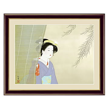 アート 額絵 涼風 上村 松園 本紙サイズ F4(約31x23cm) 額サイズ 42x34cm 三幸