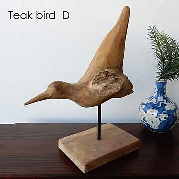 Teak bird D　鳥の置物　チーク材　バードオブジェ