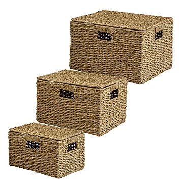 バスケット S M L 3個セット 天然素材 シーグラス IW-45 幅43x奥行31x高さ26cm 岩附