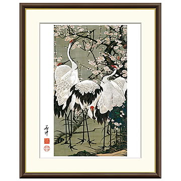額絵 梅花群鶴図 伊藤若冲 52x42cm 三幸