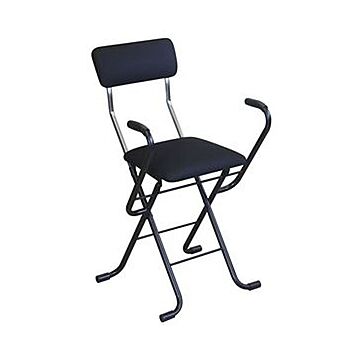 折りたたみ椅子 幅46cm ブラック×ブラック 日本製 スチール 肘付き 完成品 1脚販売 リビング 在宅ワーク インテリア家具