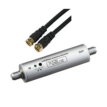 HORIC アンテナブースター 室内・地デジ(UHF/VHF)専用 中継タイプ + アンテナケーブル 1m ブラック 両側F型ネジ式コネクタ HAT-ABS024+HAT10-SSBK