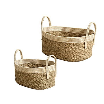バスケット S L 2個セット 天然素材 シーグラス IW-23 幅40x奥行32x高さ19cm 岩附