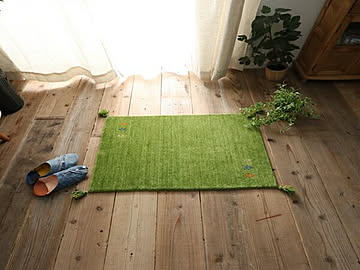 インドギャッベ 玄関マット 約60x90cm 正方形 ウール100% 天然 ホットカーペット対応