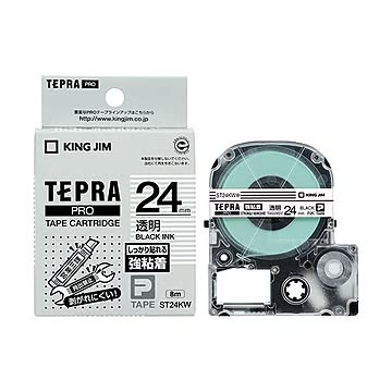 (まとめ) キングジム テプラ PRO テープカートリッジ 強粘着 24mm 透明／黒文字 ST24KW 1個 【×10セット】
