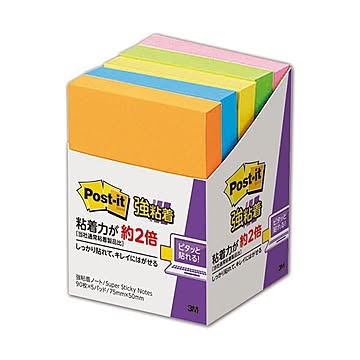 (まとめ) 3M ポスト・イット 強粘着 ノート75×50mm ネオンカラー 5色混色 656-5SSAN 1パック（5冊）  【×10セット】