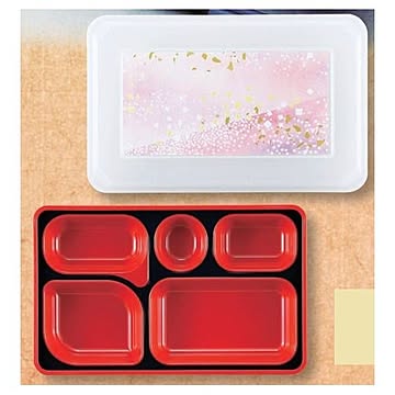 (業務用弁当箱10セット)FW-1300 ダイナミック副食 【本体】黒(内A)/【蓋】透明・花吹雪(ピンク)