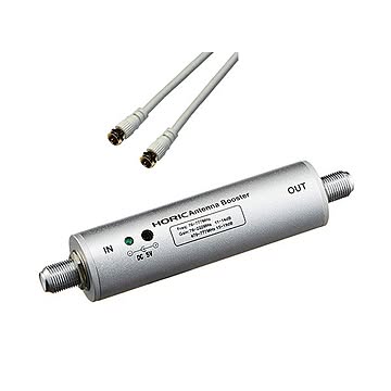 HORIC アンテナブースター 室内・地デジ(UHF/VHF)専用 中継タイプ + アンテナケーブル 1m ホワイト ストレート/ストレートタイプセット HAT-ABS024+HAT10-914SS