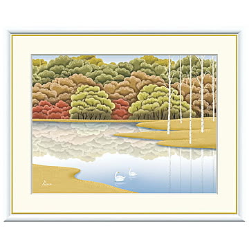 額絵 湖畔紅染 竹内凛子 42x34cm 三幸
