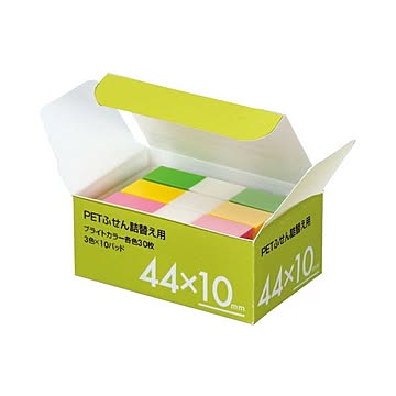 (まとめ) TANOSEE PETふせん 詰替用 44×10mm ブライトカラー3色 1パック（10パッド） 【×10セット】
