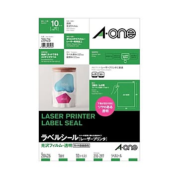 (まとめ) エーワン レーザープリンターラベル 光沢フィルム・透明 A4 ノーカット 28426 1冊(10シート) 【×3セット】