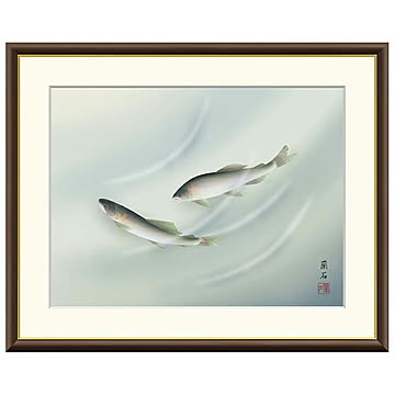 額絵 鮎 高見蘭石 52x42cm 三幸