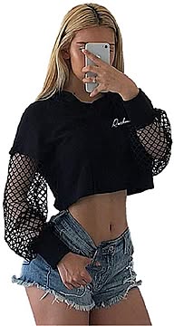 【在庫限り】ダンス衣装 フード付き ショート丈 ワイドシルエット スケーター ステージ衣装 ダンス 衣装 トップス ストリート HIPHOP 原宿 派手 透け編み セクシー ウェア メンズ レディース