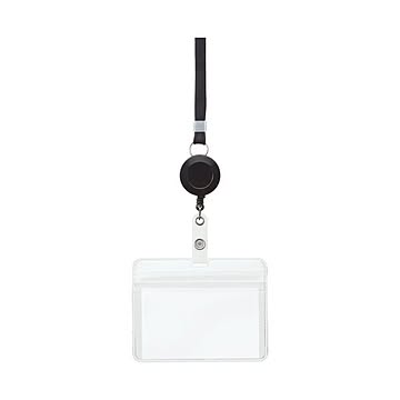 （まとめ） TANOSEE リール式吊下げ名札防水チャック付 黒 1個 【×10セット】