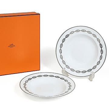 エルメス シェーヌダンクルプラチナ スーププレート 22cm 2P 4113 HERMES