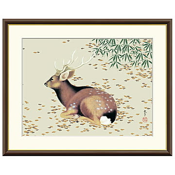 額絵 秋林遊鹿 菱田春草 52x42cm 三幸