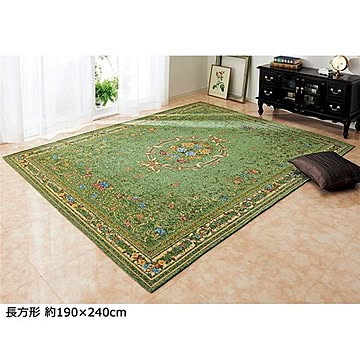 ブーケ柄ゴブラン織カーペット 約230×330cm グリーン 床暖房対応 すべりにくい加工