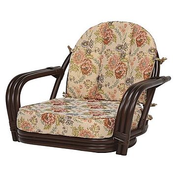 回転式座椅子 パーソナルチェア 花柄ダークブラウン 座面高16cm 肘付き ポリエステル張地