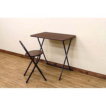 折りたたみデスク＆チェアセット 【ウォールナット】 スチール脚 デスク：幅71cm 【完成品】【代引不可】