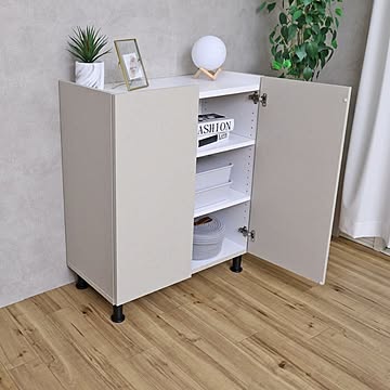キャビネット 2列 塗り壁調 収納家具 扉 幅約70cm 組立家具 木製 日本製 MD-8570T