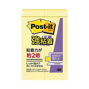 (まとめ) 3M ポストイット 強粘着ふせん 75×25mm イエロー 500SS-RPY 1パック（2冊）  【×30セット】