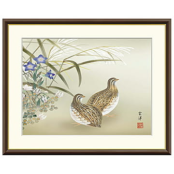 額絵 秋草に鶉 近藤玄洋 61x49.5cm 三幸