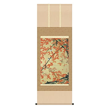 掛け軸 紅葉小禽図 伊藤若冲 54.5x153cm 三幸