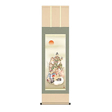 掛け軸 七福神 長江桂舟 44.5x164cm 三幸