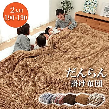 ファミリー対応 掛け布団/寝具 【チェック ベージュ 約190×190cm 2人用】 洗える 〔寝室 ベッドルーム〕【代引不可】