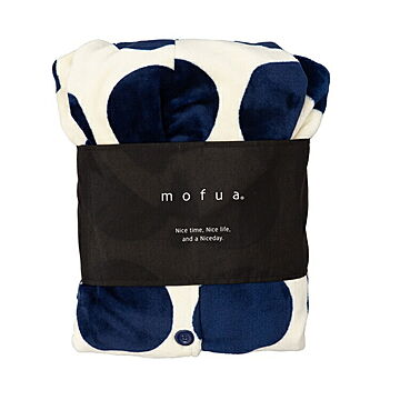 mofua プレミアムマイクロファイバー 着る毛布 フード付 (FJ) Mサイズ サークル柄 ネイビー
