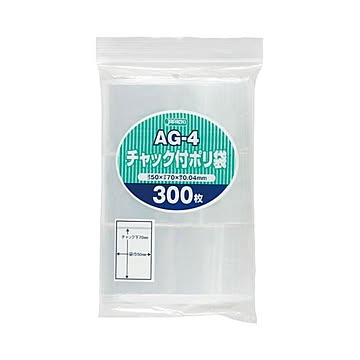 (まとめ) ジャパックス チャック付ポリ袋 ヨコ50×タテ70×厚み0.04mm AG-4 1パック(300枚)  【×30セット】