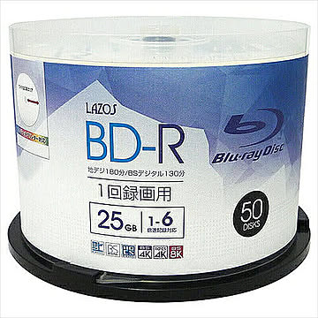 500枚セット(50枚X10個) Lazos BD-R L-B50PX10 管理No. 4589452997015