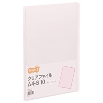 （まとめ） TANOSEE クリアファイル A4タテ 10ポケット 背幅8mm ピンク 1冊 【×50セット】