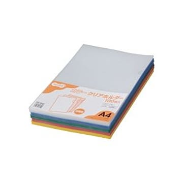 （まとめ） TANOSEE カラークリアホルダー A4 5色 1パック（100枚：各色20枚） 【×3セット】