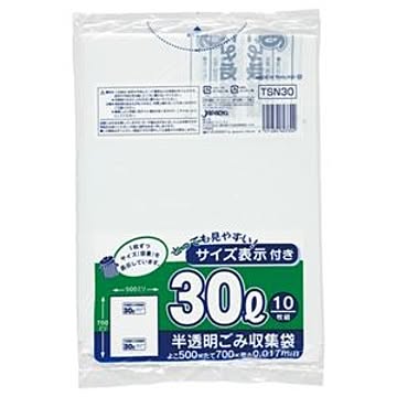 (まとめ) ジャパックス 容量表示入りポリ袋 乳白半透明 30L TSN30 1パック(10枚) 【×60セット】