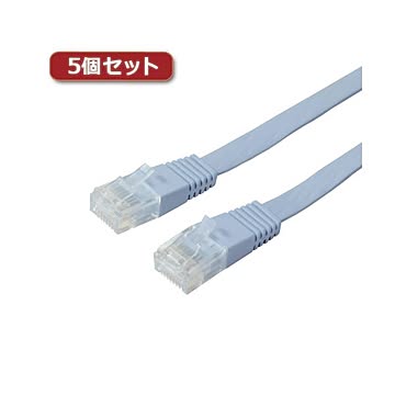 （まとめ）5個セット ミヨシ カテ5eストレートLANケーブル フラットタイプ 幅7.2mm 厚さ1.5mm ブルー 3m ZLN-FL03BLX5【×2セット】