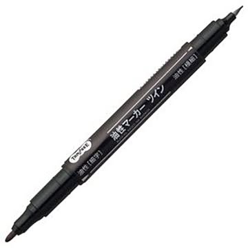 （まとめ） TANOSEE キャップ式油性マーカー ツイン 細字+極細 黒 1本 【×20セット】
