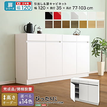 【扉シリーズ】セミオーダー収納ぴったりくん キャビネット 幅120cm×奥行35cm 引き出し 扉 扉キャビネット キャビネット 完成品 開梱設置 日本製 収納 収納 引き出し付き ぴったり