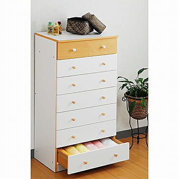 ジェイケイ・プラン ハイチェスト 7段 幅60 木製 収納チェスト ホワイト×ナチュラル