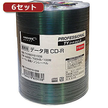 6セットHI DISC CD-R(データ用)高品質 100枚入 TYCR80YS100BX6 管理No. 4560352838226