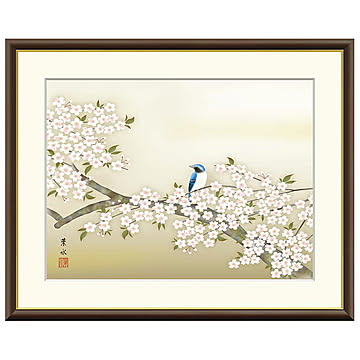 額絵 桜花に小鳥 緒方葉水 42x34cm 三幸